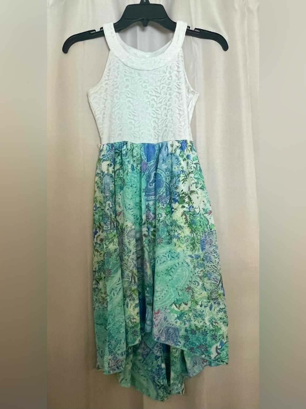 Speechless Girls Size 12 Lace Floral High Low Dress White Aqua Blue